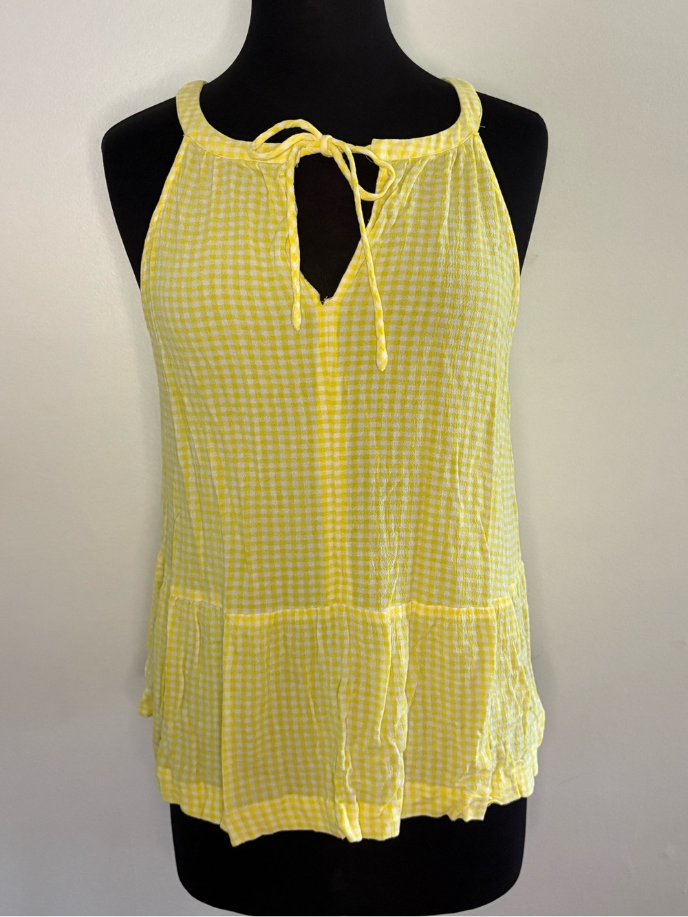LOFT Women’s Yellow Gingham Tie-Front Halter Camisole XL